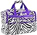 World Traveler 22-inch Zebra Print Duffle Bag, Black and White with Dark Purple Trim