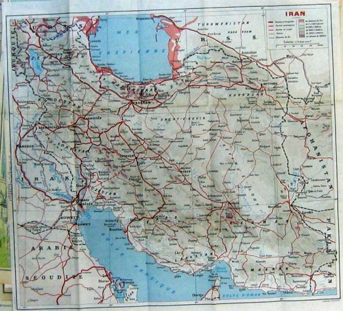 1965 COLOUR MAP MIDDLE EAST IRAN TEHERAN ARGHANISTAN