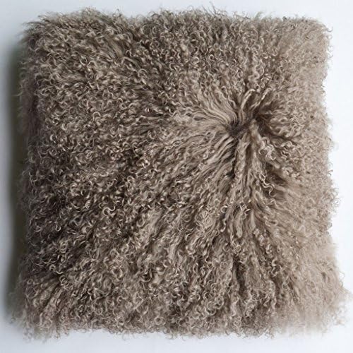 26" x 26" Tibetan / Mongolian Lamb Fur Over Size Pillow Cover (Khaki)