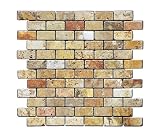 Scabos 1 X 2 Tumbled Travertine Brick Mosaic Tile - 6 X 6 Sample