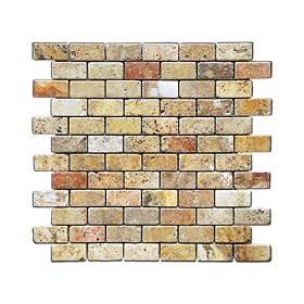 Scabos 1 X 2 Tumbled Travertine Brick Mosaic Tile - 6 X 6 Sample