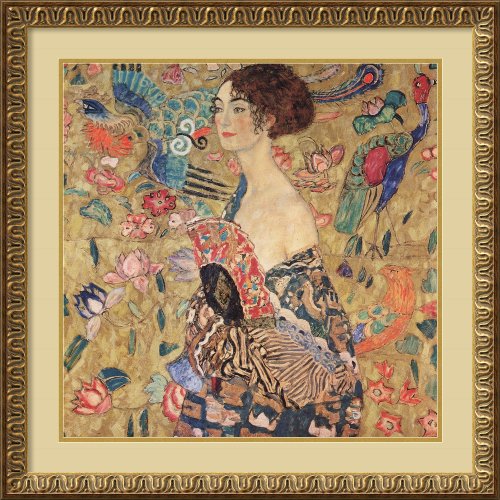 Donna con ventaglio (Woman with Fan) Framed Art Print by Gustav Klimt, Image size: 23.38