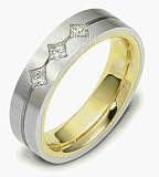 Unique 3 Diamond 14 Karat Two-Tone Gold Wedding Band Ring