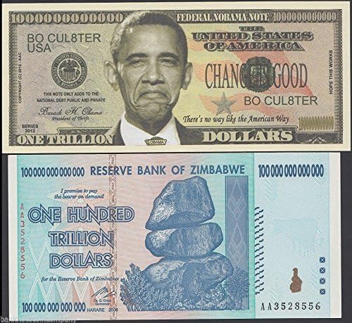 Zimbabwe 100 Trillion & Obama 1 Trillion Dollars, AA/2008 Series, UNC, Currency, 50 & 100 Trillion Series