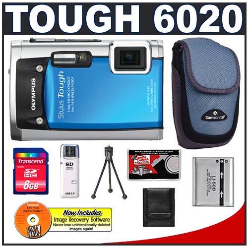Olympus Stylus Tough 6020 Shockproof & Waterproof Digital Camera (Blue) + 8GB Card + Case + LI-50B Battery + Accessory Kit