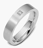 Designer Solitaire 14 Karat White Gold Flat Diamond Wedding Band Ring