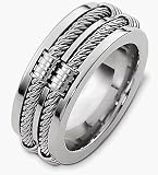 Designer 14 Karat White Gold Double Rope Comfort Fit Wedding Band Ring