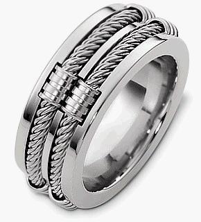 Designer 14 Karat White Gold Double Rope Comfort Fit Wedding Band Ring