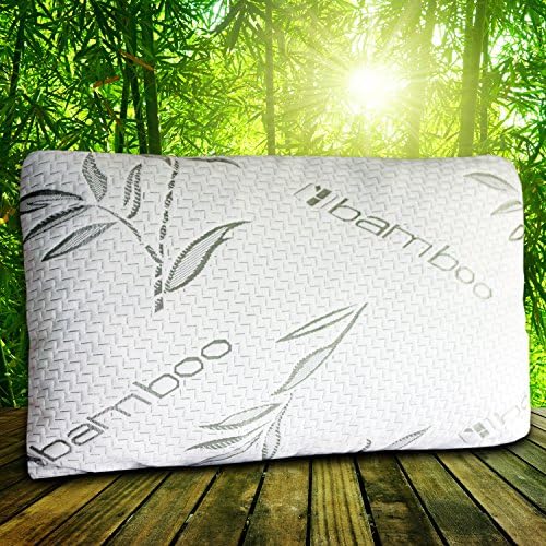 Premium Bamboo Shredded Memory Foam Pillow With Zippered Super Soft Removable Cover - CoolVent Breathable Hypoallergenic Fabric - Pillow will NEVER go flat!. MADE IN USA and Money Back Guarantee If Not Satisfied. (Standard Size)