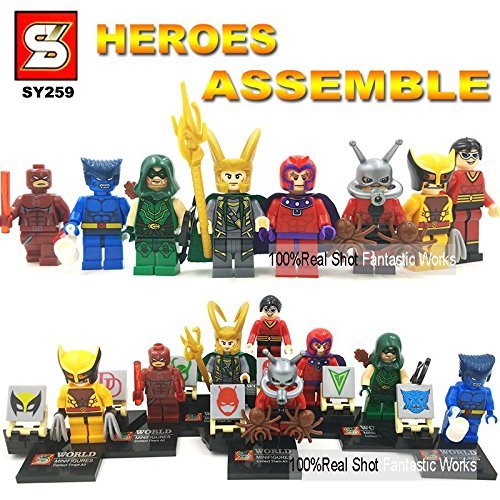 8pcs Marvel SUPER HEROES Avengers XMEN Green Arrow Loki Magneto Minifigures Figures Model Building Blocks Bricks Learning Educational Toys Gift for Children Kids