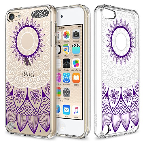 iPod Touch 6/ iPod Touch 5 Case, RANZ Purple Mandala Sun Lace Totem Design Hybrid Soft TPU Side and Clear Hard Acrylic Back Protective Cover Case for Apple iPod Touch 6/ iPod Touch 5