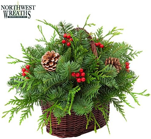 Northwest Wreaths: Fresh Live Evergreen Products. 11" Basket Centerpiece. Fresh Greens Delivered To Your Doorstep! Made In The USA! (11" BASKET CENTERPIECE)