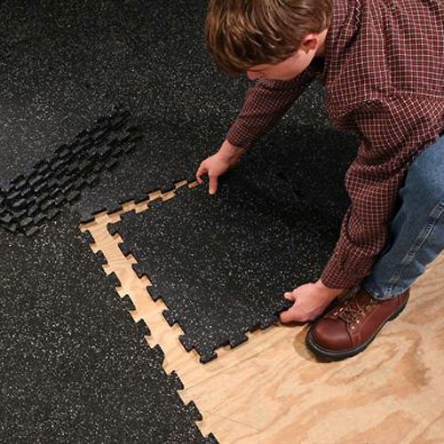 Supermats 6 Pieces of Solid Black Rubber Interlocking Floor Mats Pack (19.5-Inch x 19.5-Inch)