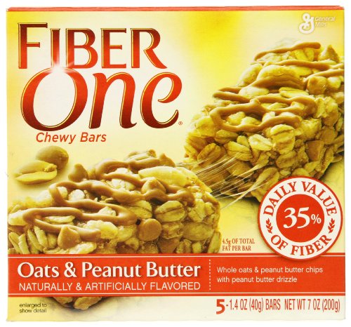 Fiber One Chewy Bars, Oats and Peanut Butter, 5-Count Boxes (Pack of 12)