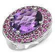 7.80 Carat Genuine Amethyst Ovals & Ruby Rounds Cluster Style Sterling Silver Ring
