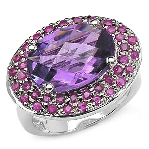 7.80 Carat Genuine Amethyst Ovals and Ruby Rounds Cluster Style Sterling... by