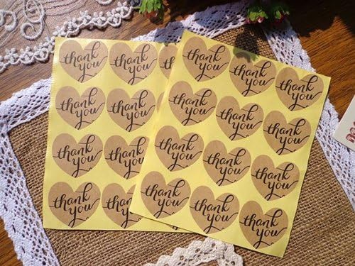 Kraft Heart "Thank You" Sticker - 48 Decals Labels for DIY Crafts, Scrapbooking, and More