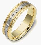 6mm 14 Karat Two-Tone Gold Comfort Fit Multi Texture Wedding Band Ring