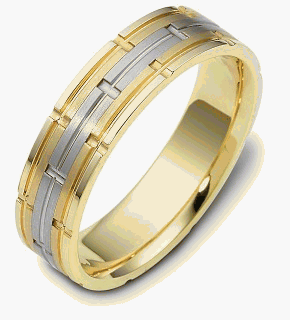 6mm 14 Karat Two-Tone Gold Comfort Fit Multi Texture Wedding Band Ring