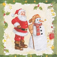 Motiv-Serviette Weihnachtsmann mit Schneemann - einzeln