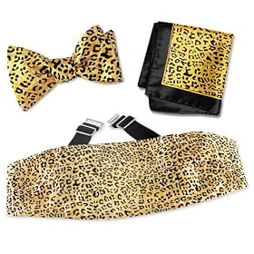 Cheetah Print Freestyle Bow Tie by Wild Ties orange silk cummerbund sets