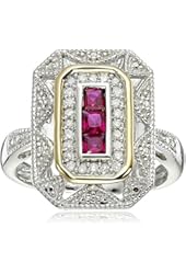 Sterling Silver and 14k Yellow Gold Diamond and Ruby Art Deco Style Ring