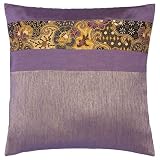 EXP Decorative Handmade Lavender & Gold Floral Thai Silk Cushion Cover / Pillow Sham