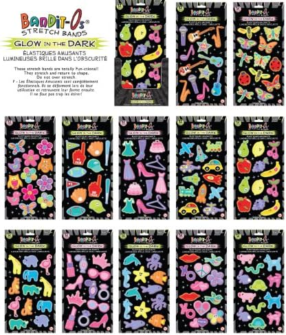 12 Bandit-O's Stretch Bands - Peace and Love - GLOW IN THE DARK Bracelets (similar to Silly Bandz)