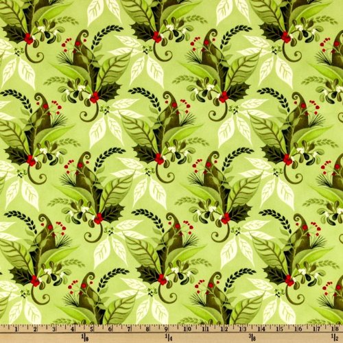 44'' Wide Moda 12 Days Of Christmas Holly Sprays Fir Tree Fabric By The Yard