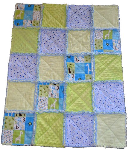 Handmade Patchwork Baby Blanket - Blue/Green Giraffe Design