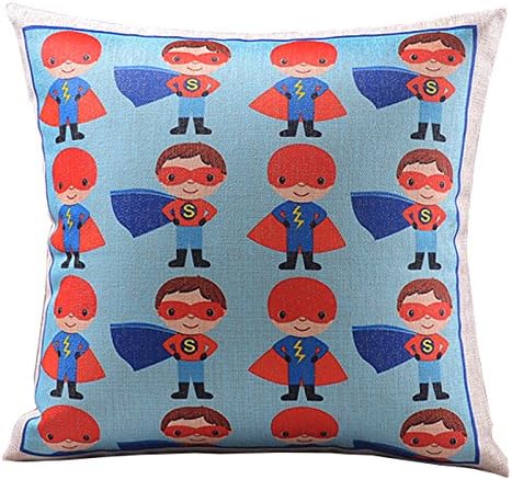SofaMATES Cotton Linen Decorative Throw Pillow Case Cushion Cover Retro Blue Small Superman Square 18"