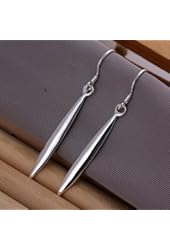 P&P Jewelry E106 silver long drop earrings tiny hoop earrings