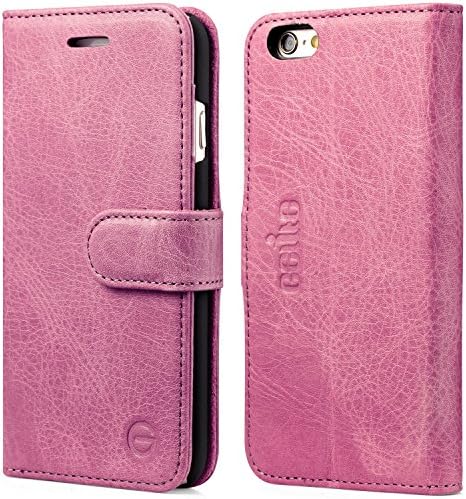 iPhone 6 Cases, GELITE® Genuine Leather Wallet Case, 4.7 Inch, Folio Flip Book Cases with Credit Card Slots and Kickstand, Magnetic Flap Closure for iPhone 6 / iPhone 6S (Hot Pink)