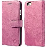 iPhone 6 Cases, GELITE® Genuine Leather Wallet Case, 4.7 Inch, Folio Flip Book Cases with Credit Card Slots and Kickstand, Magnetic Flap Closure for iPhone 6 / iPhone 6S (Hot Pink)