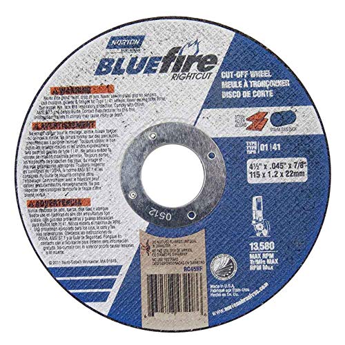 Norton 66252842159 4-1/2x1/16x7/8 in. BlueFire Cut-Off Wheels, Zir. Alum, Type 41, 36 Grit, 25 pack