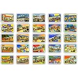 GREETINGS FROM American states vintage reprints (ca. 1930-1940's) postcard set of 50 postcards. Large letter name of each U.S. state post card variety pack. Made in USA.