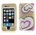 Luxmo Pink White Pearl Heart Full Diamond Rhinestones Bling Design - Snap On Hard Cover Protector Faceplate Case for AT&T Apple Iphone 3g 3gs