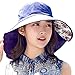 Womens Wide Brim Summer Sun Flap Cap Hat Neck Cover Cord Cotton UPF 50+ Navy