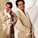 Armani International, Faccia dei Colori, Luxury European Bathrobe (Size Small) in Bi-face (Antique Beige-White)