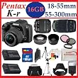 Pentax K-r Digital SLR Camera with 18-55mm F3.5-5.6 DA-L and 55-300mm DA-L Zoom Lenses (Black) + Complete SLR Lens Package