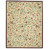 Antique Floral Ivory Hooked Wool Rug