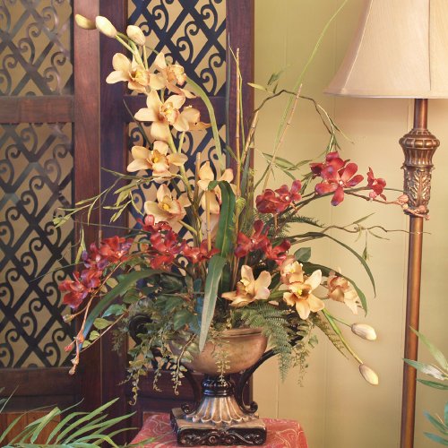 Soft Yellow & Red Cymbidium Silk Orchids O129-65
