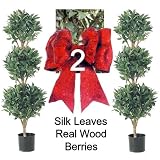 1 lot of 2 Silk Artificial Potted 4 foot 4 inch Sweet Bay Ball Topiary Tree Plants. Silk leaves, berries, real natural wood trunk and limbs. MORE AVAILABLE