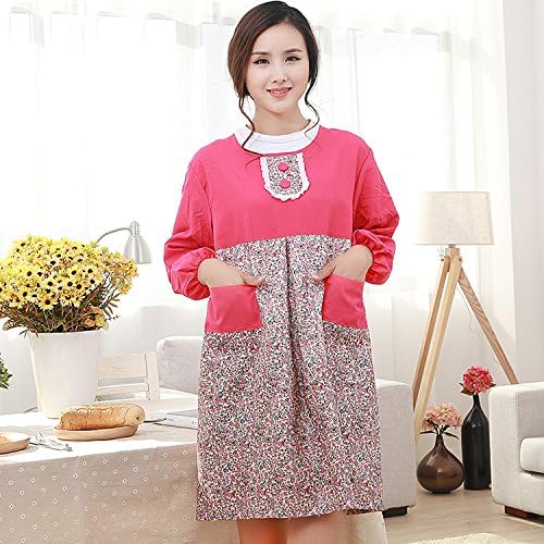 XQXThickened peach-skin apron with long sleeves water and oil proof aprons in the kitchen chores clean anti-dressed adult smock , red 8763