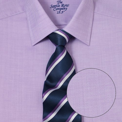 Savile Row Mens Purple Herringbone Classic Fit Dress Shirt Windsor Collar French Cuff Extra Long