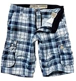 Criminal Damage Mens Cargo Shorts Blue Check