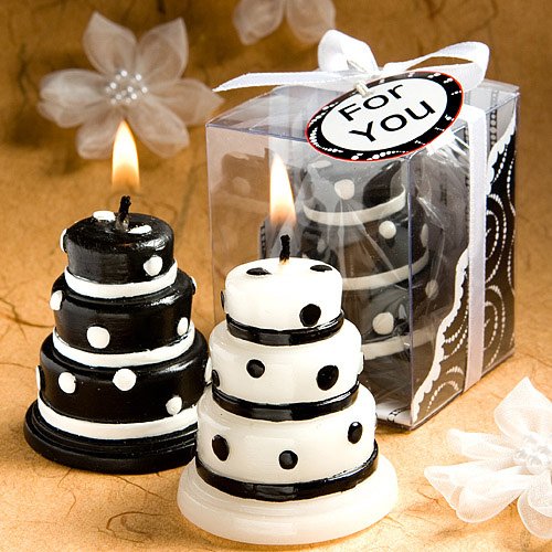 Luscious black and white wedding cake candle favors (Set of 6)