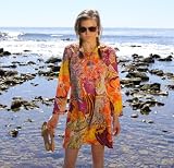 Coral Reef Orange  Purple Tunic Cover Up Dress - size Large