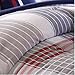 Contemporary Plaid Comforter Set Full/Queen Bed Striped Bedding with Sham and Pillows, Blue Taupe and Red Striped, Machine Washable Bedding