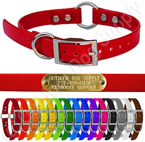 Outdoor Dog Supply 3/4" Wide 18" Long Orange Waterproof Center Ring Dog Collar with Custom 3/4" Tag - Durable, Odor-Resistant, Adjustable fit for Small & Medium Breeds